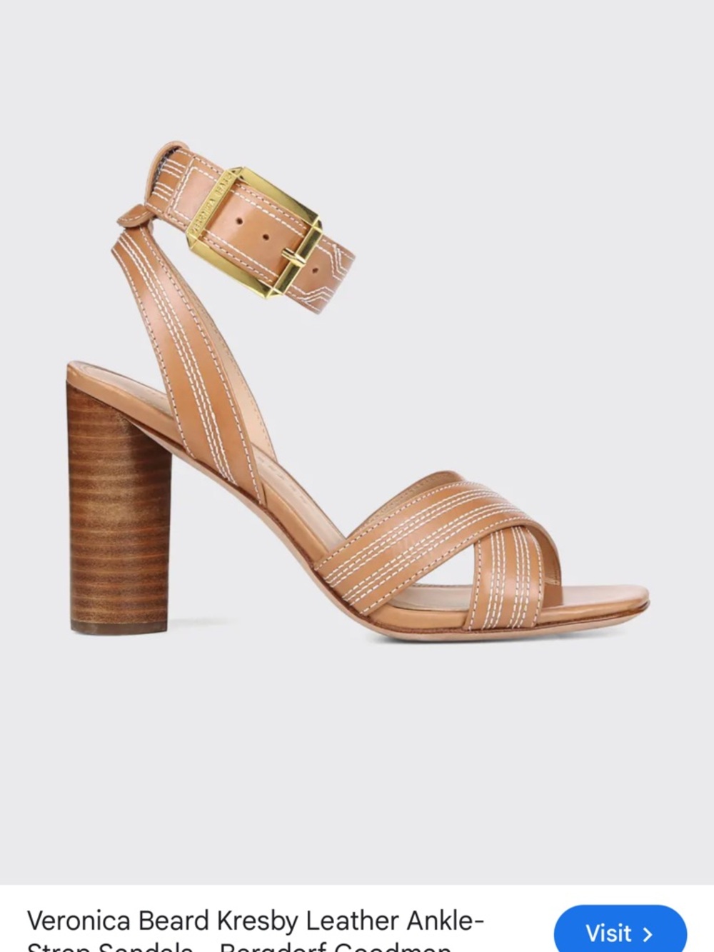 Veronica Beard Tan Leather Block-Heel Sandals with Gold Buckle - Picture 11 of 11